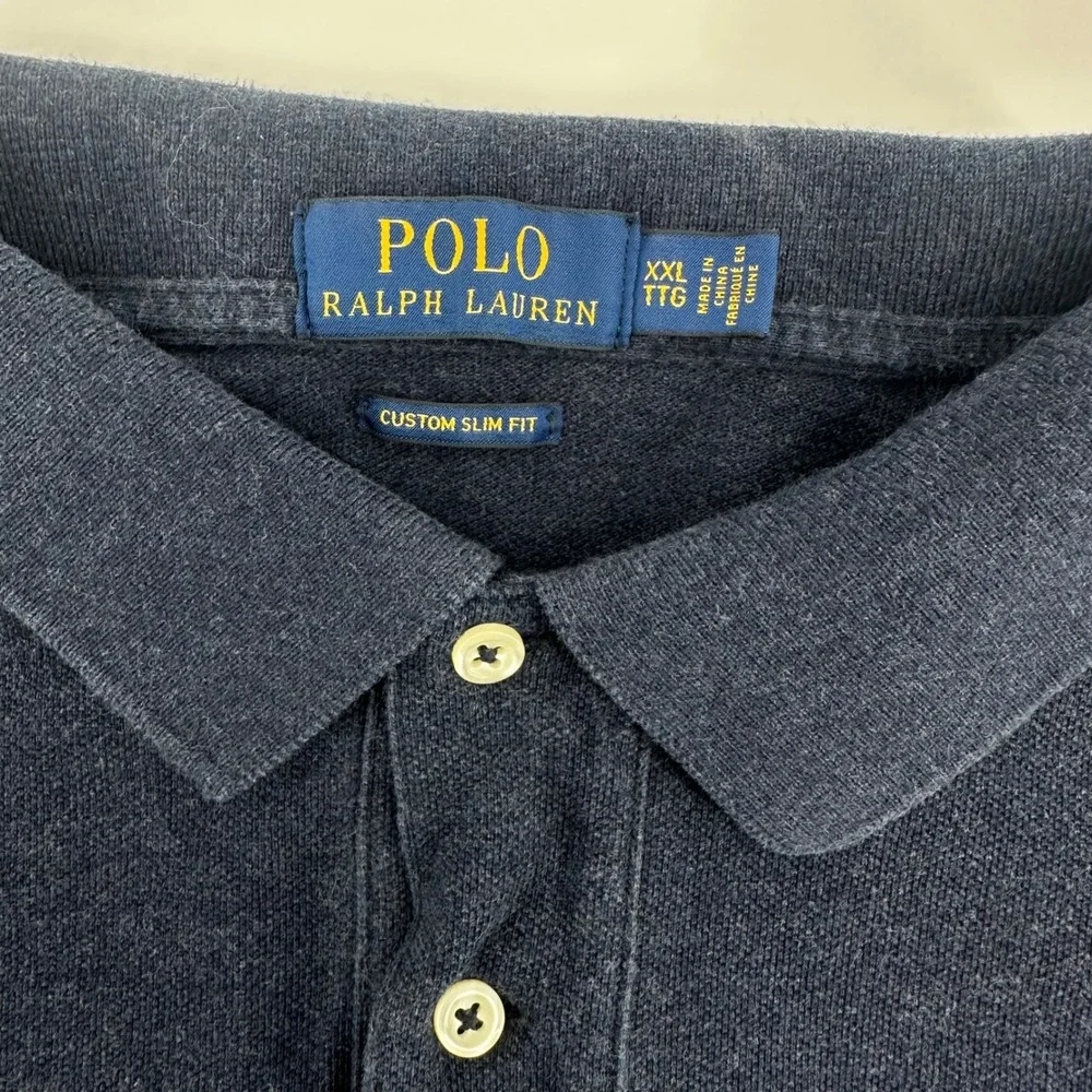 Polo Ralph Lauren Navy Blue XXL Mens Custom‎ Slim Fit Polo Shirt, Red Pony